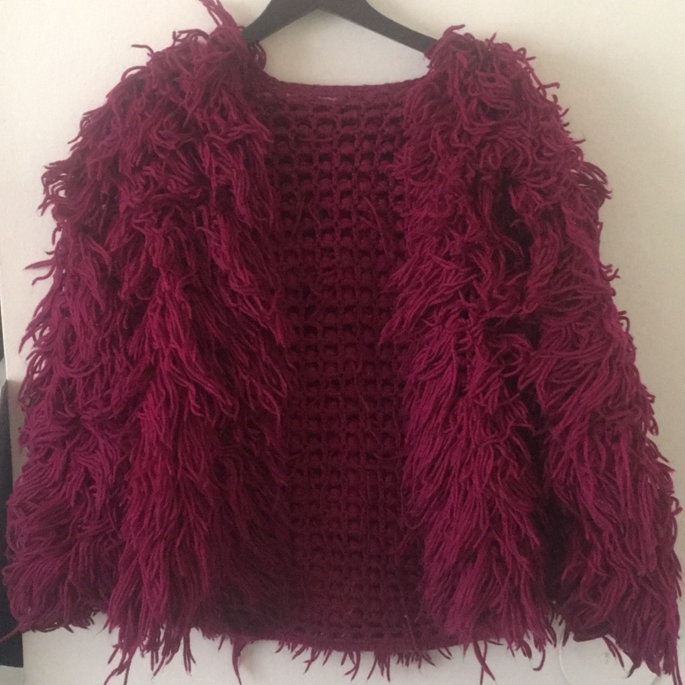 Purple Magenta Shag Runway Coat 90s Award Show